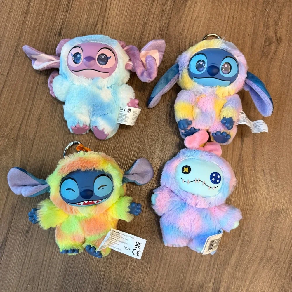 Disney Stitch Angel Scrump Tie Dye Plush Keychain Set 4pc Just Play 14339